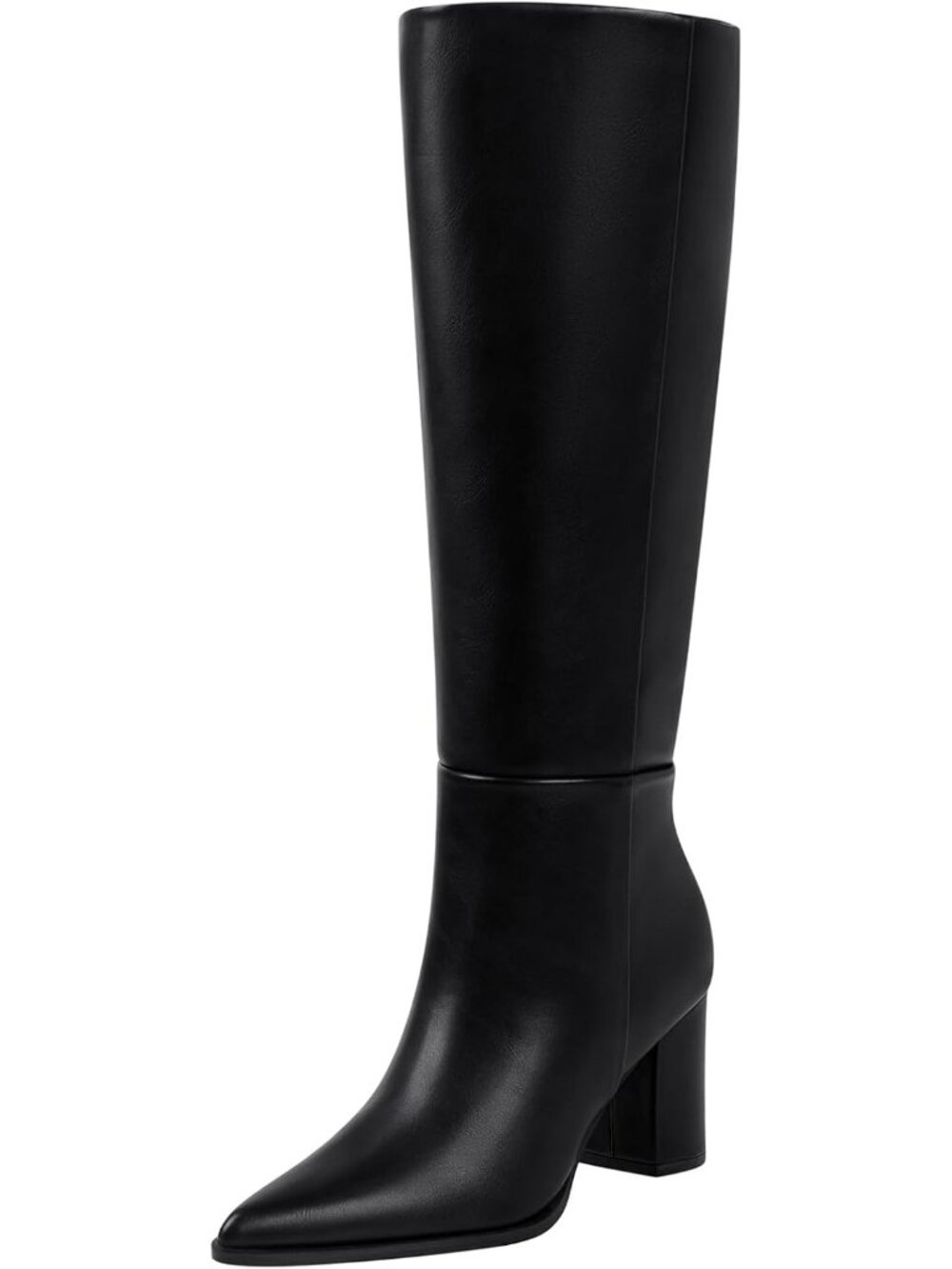 Women's Black Pu Pointed Toe Chunky Heel Comfortable Wide Calf Knee High Boots